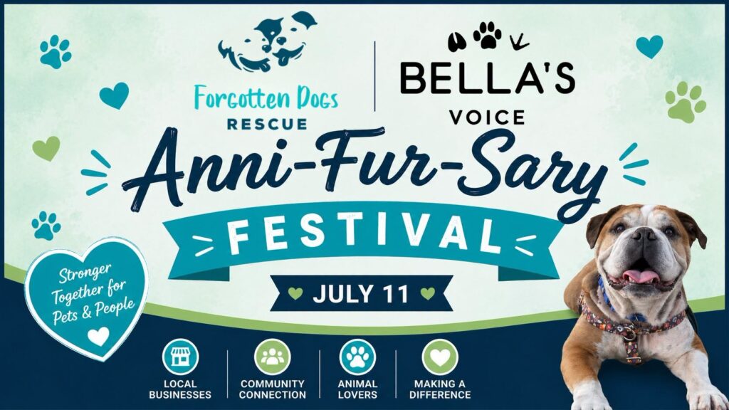 Bella's Voice Anni-Fur-Sary Festival July 11
Join us on July 11th from 11 AM to 3 PM at Ballinger Play Field in Mountlake Terrace for a day full of fun, community, and slobbery kisses.
Come meet adorable adoptable animals waiting for their forever homes, explore booths from amazing local businesses, and soak up all the good vibes!
Whether you’re looking to adopt, support a great cause, or just enjoy a fun afternoon out, there’s something for everyone! Bring the family, bring the kids, bring your animal loving friends. The more, the merrier!